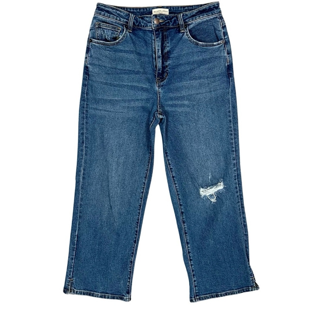 Oliver Logan Addington High Rise Crop Jeans Womens 30 Straight Leg Split Hem